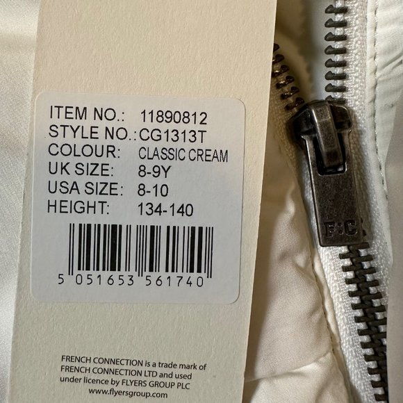 French Connection FCUK CG1313 Girl's Faux Fur Trimmed Coat, Cream Kids 8/10Y NEW - Picture 6 of 11